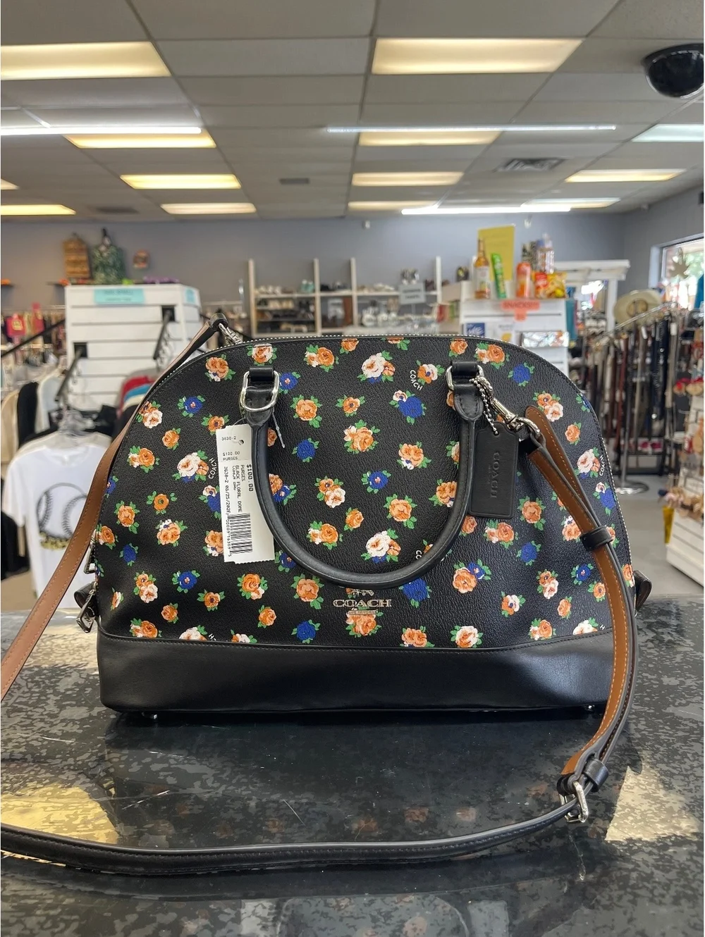 Coach Floral Print Dome Satchel Handbag with Crossbody Strap